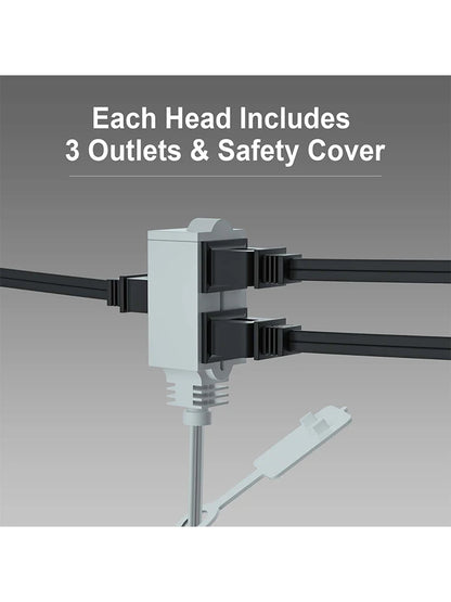 12ft Twin Extension Cord - Dual-Sided 6ft Power Splitter with Flat Plug