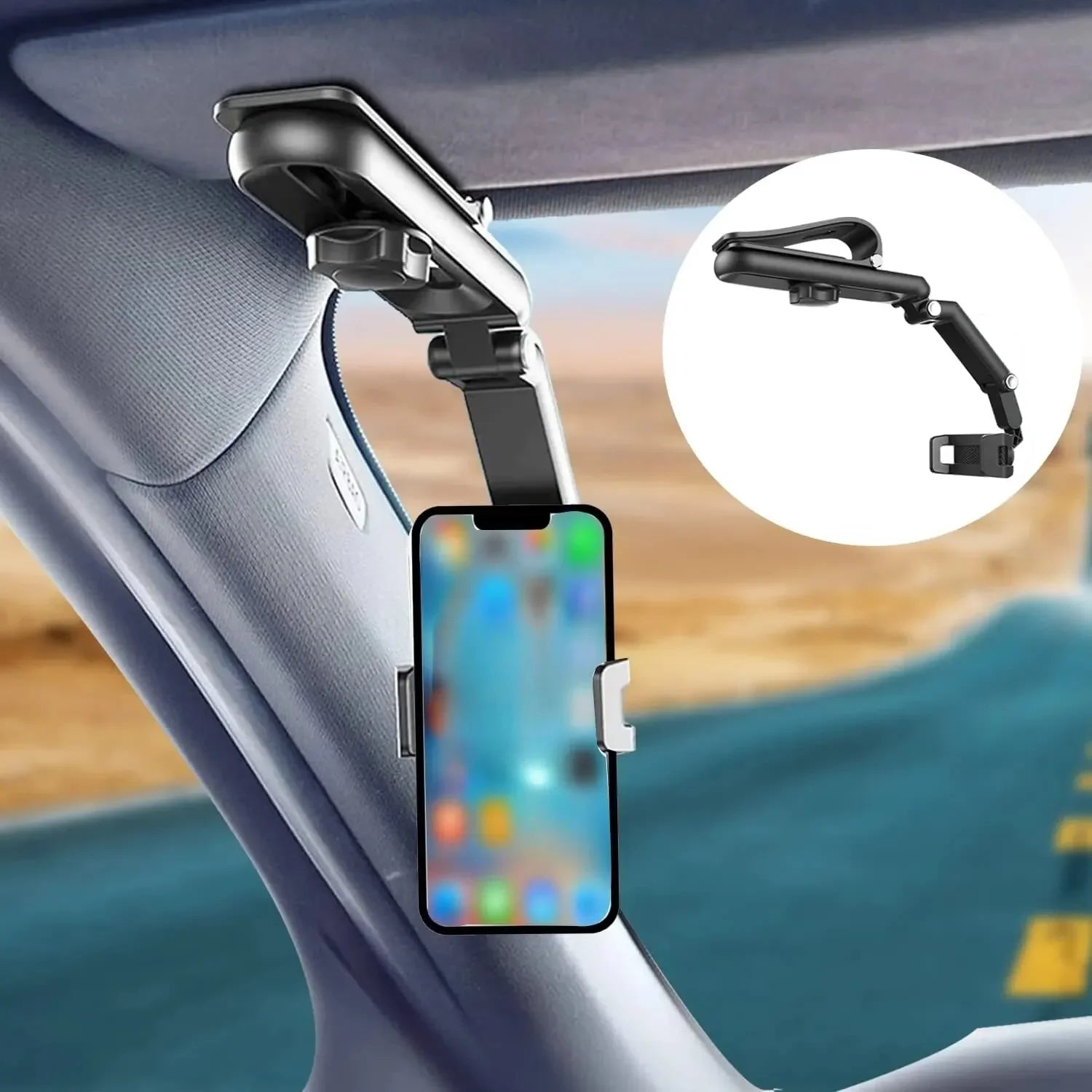 360° Rotating Car Sun Visor Phone Holder - Universal Hands-Free Mount - 1