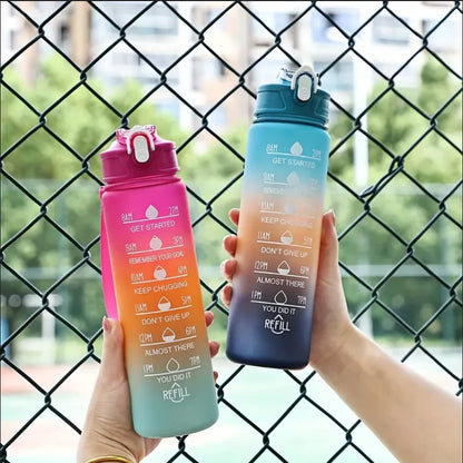 Motivational 750ml Sports Water Bottle with Time Marker & Leak-Proof Straw