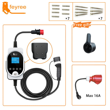 11KW Type 2 Smart EV Wallbox Charger - Portable 3-Phase Electric Car Station