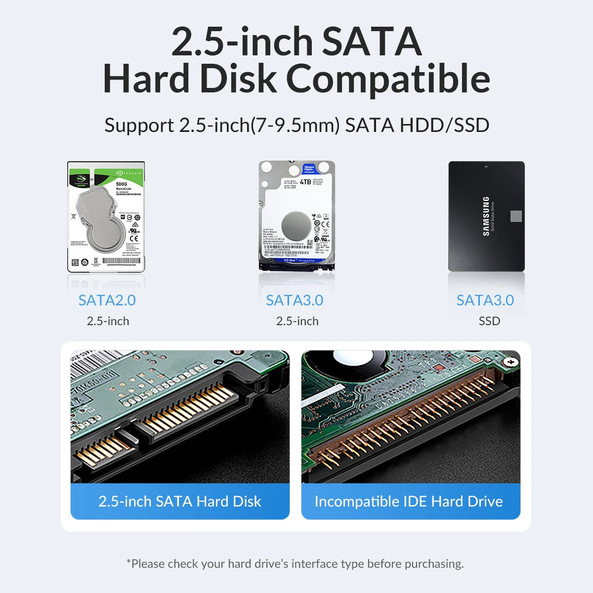 2.5" SATA HDD SSD External Hard Drive Enclosure - USB 3.0/Type-C Adapter - 21