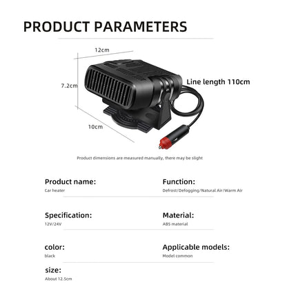 2-in-1 Car Heater and Cooling Fan - 12V/24V Windshield Defroster & Demister