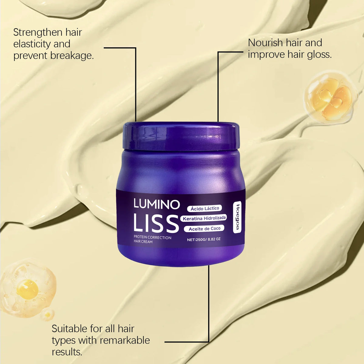 Protein Correction Hair Straightening Cream - Keratin Smoothing & Repair Mask