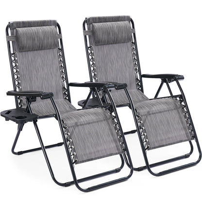 Portable Zero Gravity Recliner Chairs - Set of 2 Folding Patio Loungers
