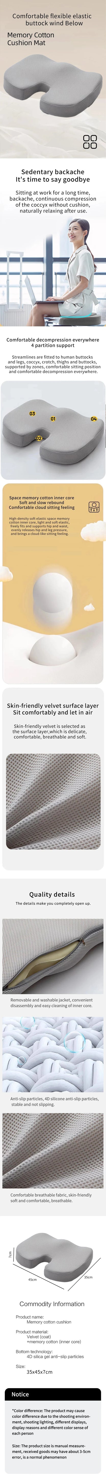 Ergonomic Memory Foam Seat Cushion for Tailbone & Back Pain Relief