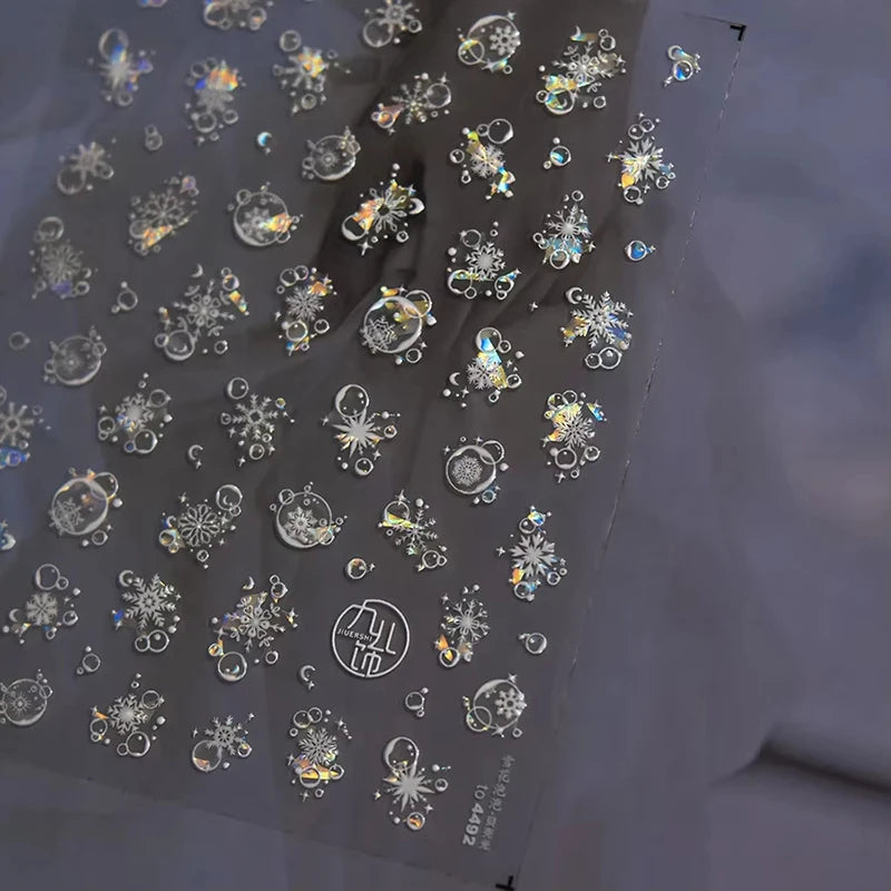 3D Christmas Nail Art Stickers - Festive Snowman & Snowflake Manicure Decals