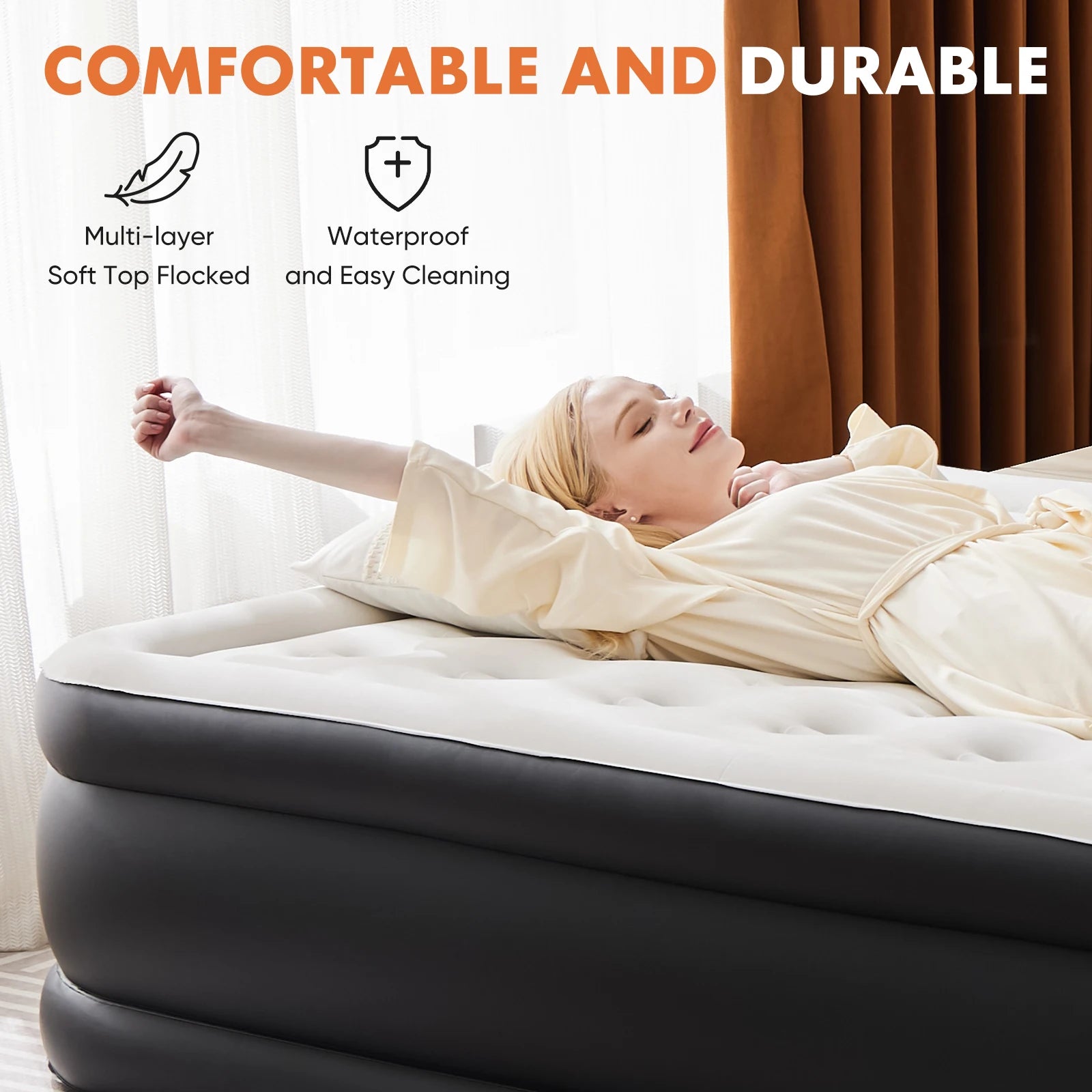 Premium Queen Size Air Mattress with Built-in Electric Pump & Flocked Top - 3