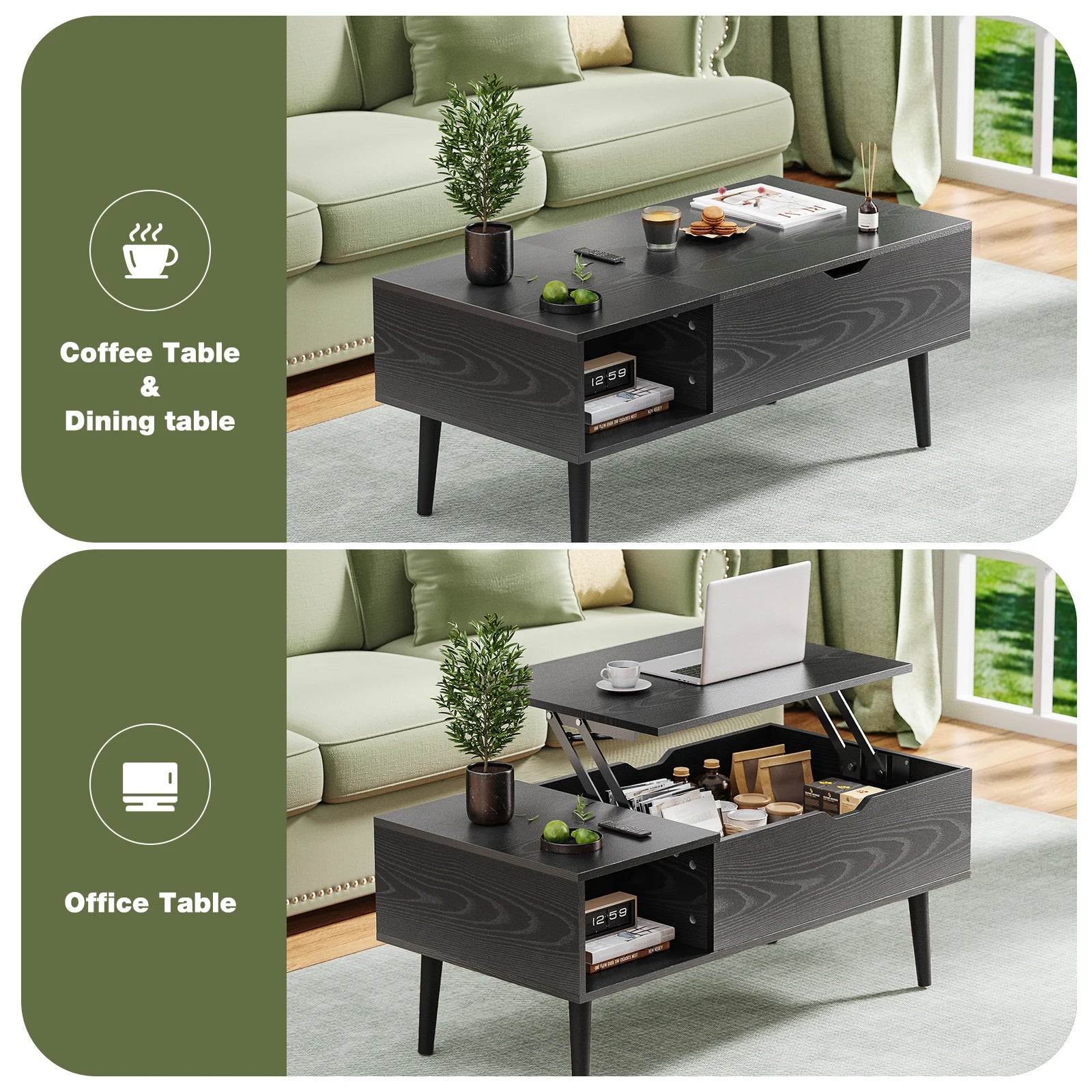Modern Lift-Top Coffee Table with Hidden Storage & Adjustable Desk - 13