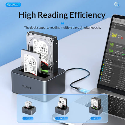 ORICO Dual-Bay Hard Drive Docking Station, 10Gbps Type-C for 2.5/3.5" HDD/SSD