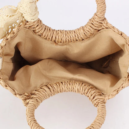 Luxury Lace Bow Straw Bag