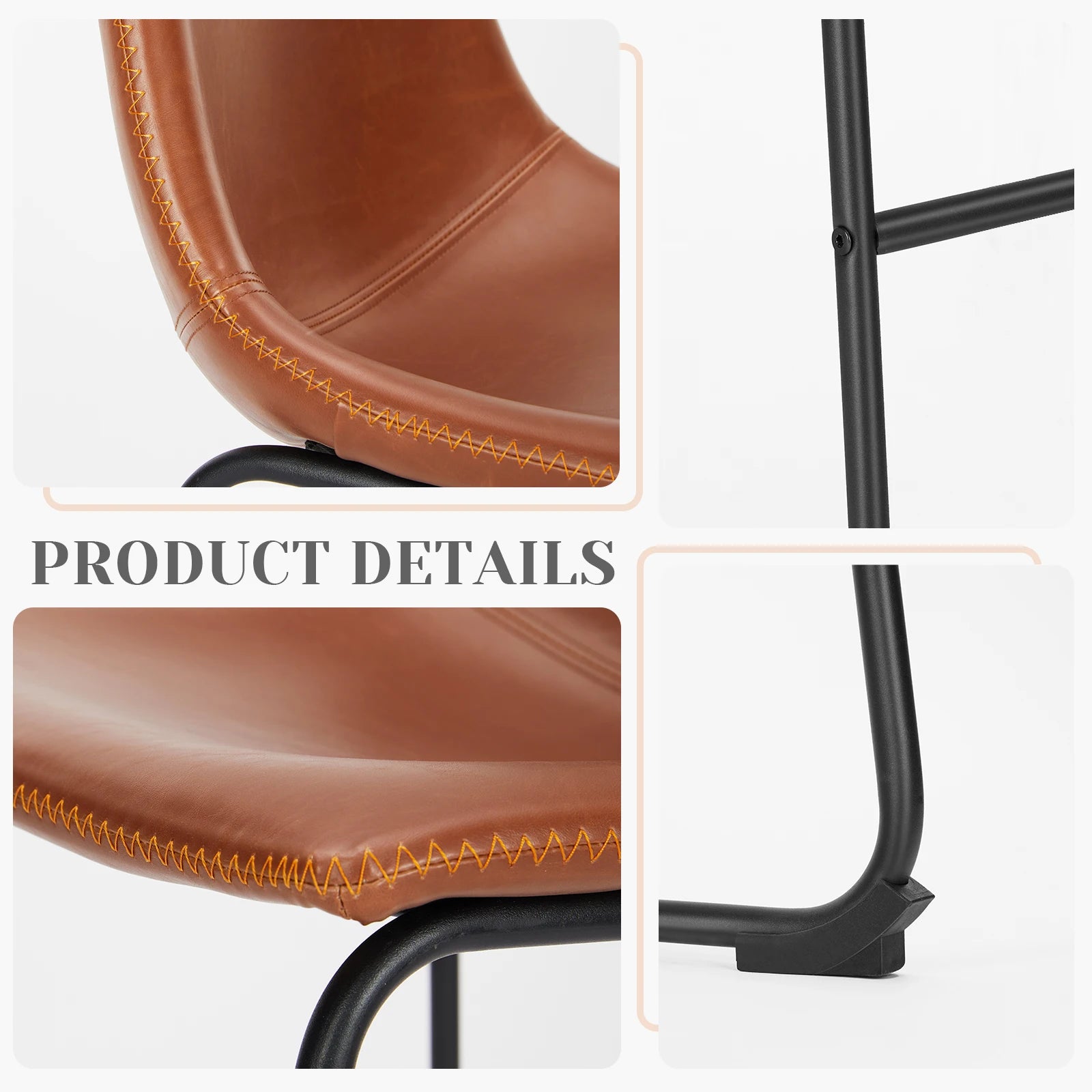 Modern Faux Leather Bar Stools - Set of 2 Counter Height Kitchen Chairs - 5