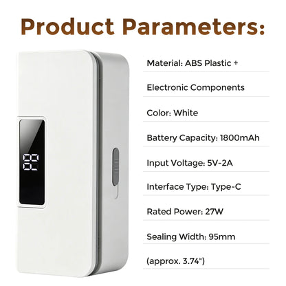 Portable Rechargeable Mini Bag Sealer with Built-in Cutter and 8 Heat Levels