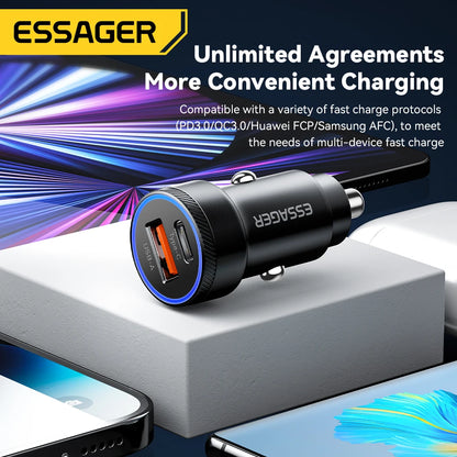 Essager 54W Dual Port Fast Car Charger - USB-C & USB-A PD/QC 3.0 Adapter
