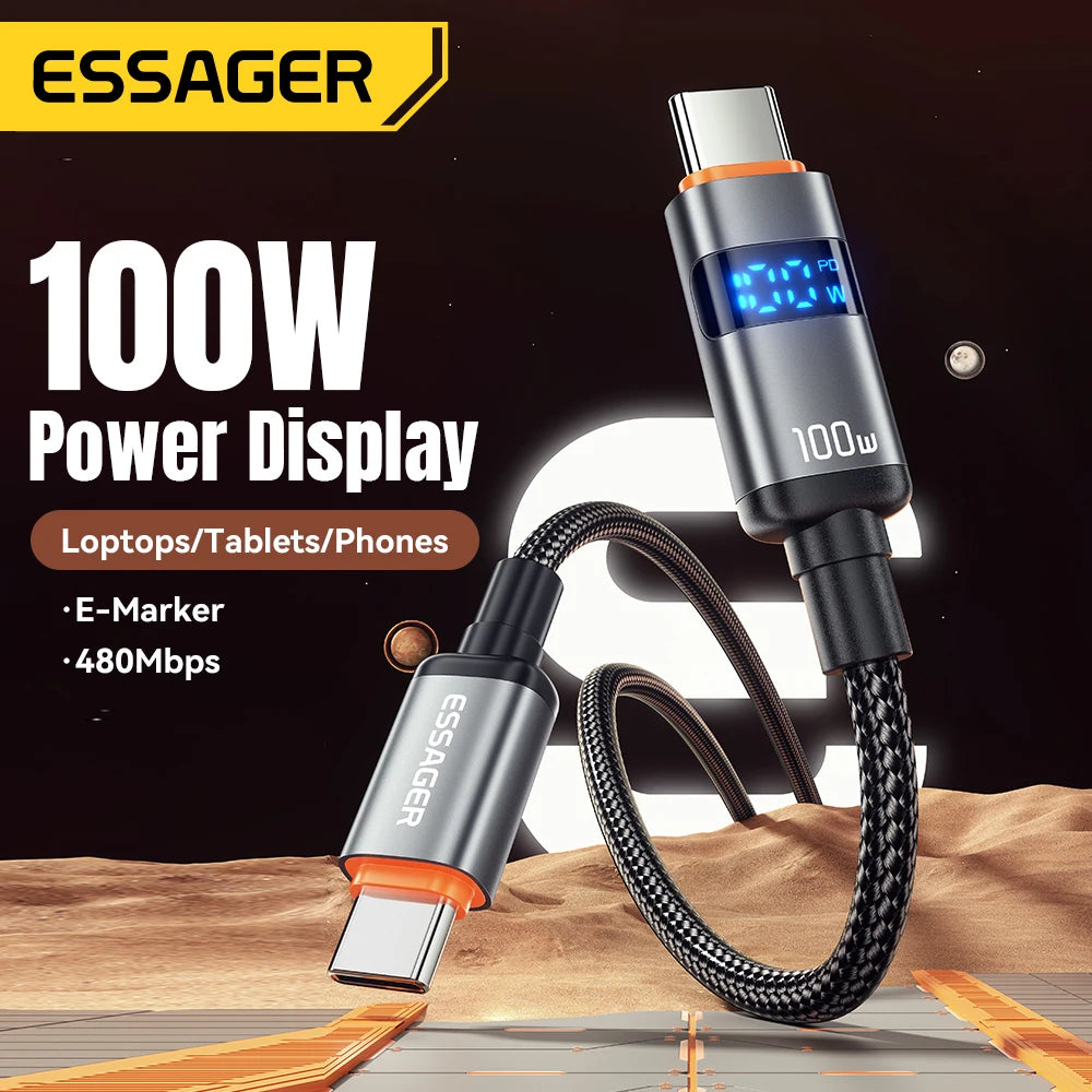 100W USB-C to USB-C Fast Charging Cable with LED Display - 2