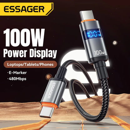 100W USB-C to USB-C Fast Charging Cable with LED Display