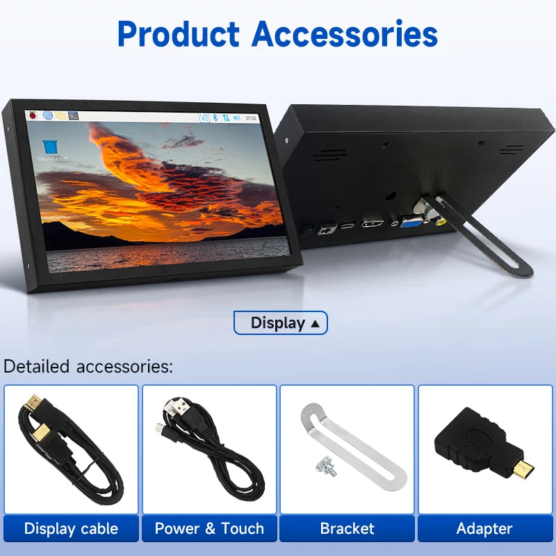 7-Inch Portable IPS Monitor 1024x600 HDMI VGA Display with Metal Holder
