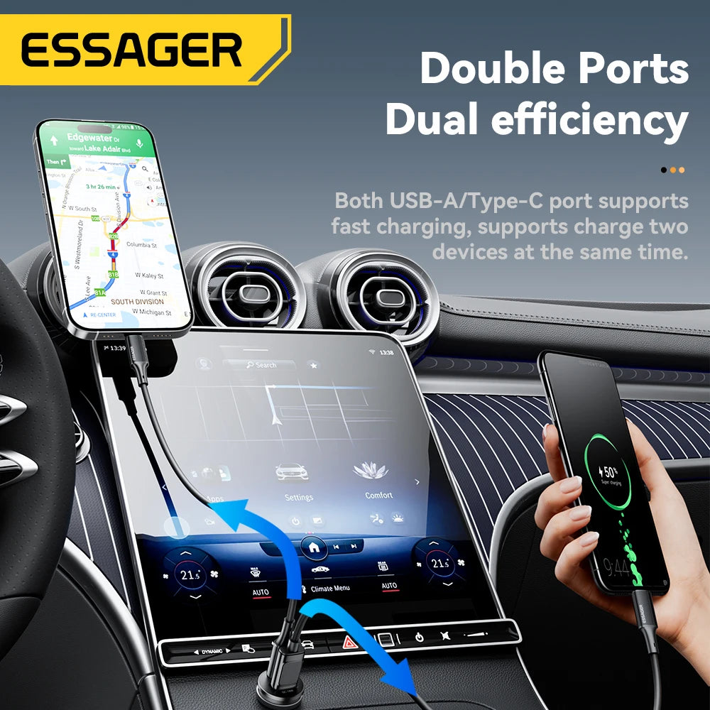 45W Dual Port Fast Car Charger - USB-C & USB-A PD Fast Charging Adapter - 2
