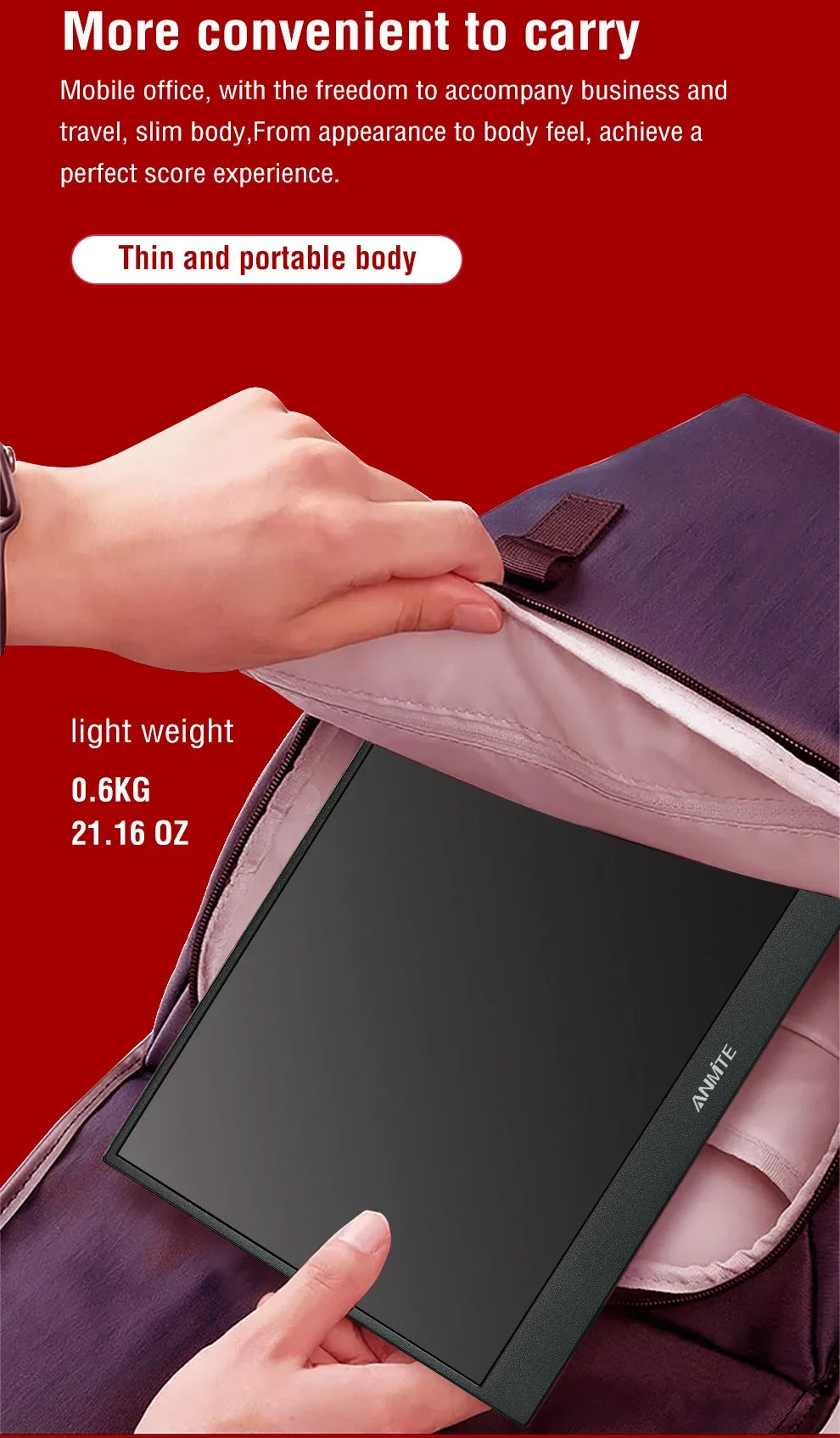 14" Portable IPS Monitor 1920x1200 FHD Gaming Display with Built-in Stand - 14