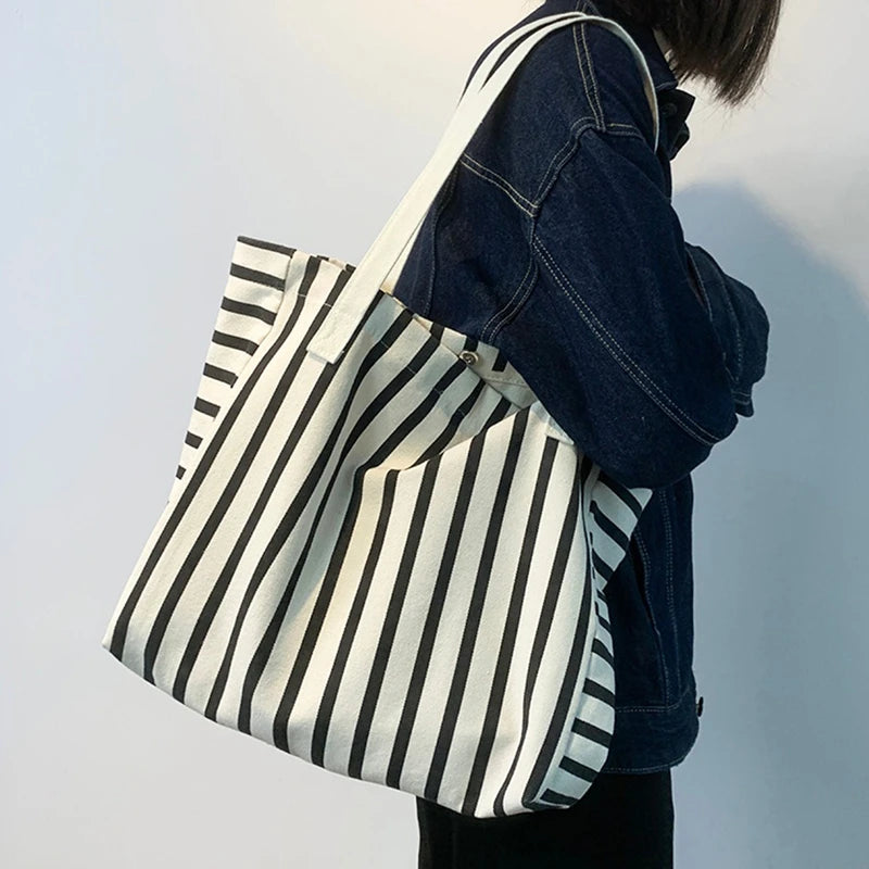 Luxury Striped Canvas Beach Tote