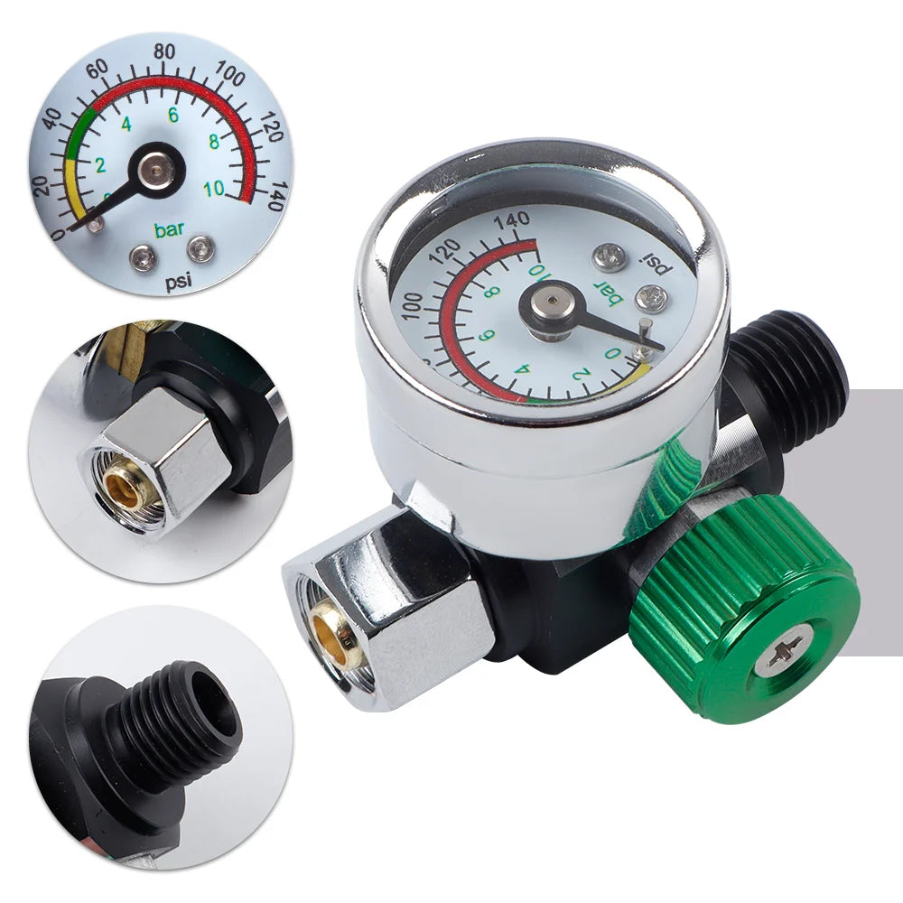 G1/4 Thread Paint Spray Gun Air Pressure Regulator Valve with 140 PSI Gauge