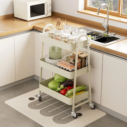 3-Tier Rolling Storage Utility Cart with Lockable Wheels for Home