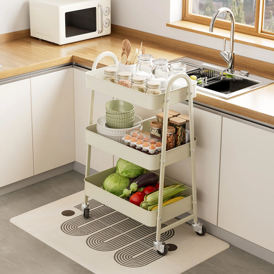 3-Tier Rolling Storage Utility Cart with Lockable Wheels for Home