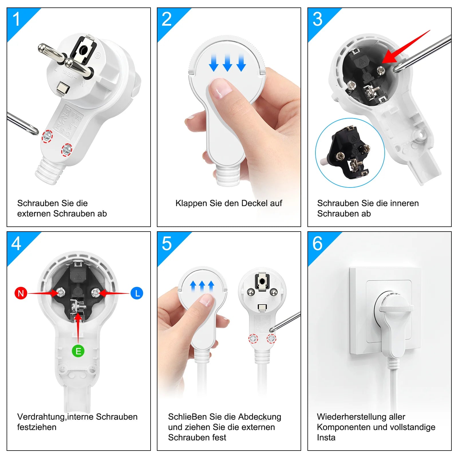 Ultra-Thin Folding Flat Plug 4000W - Space Saving Wall Power Connector - 6