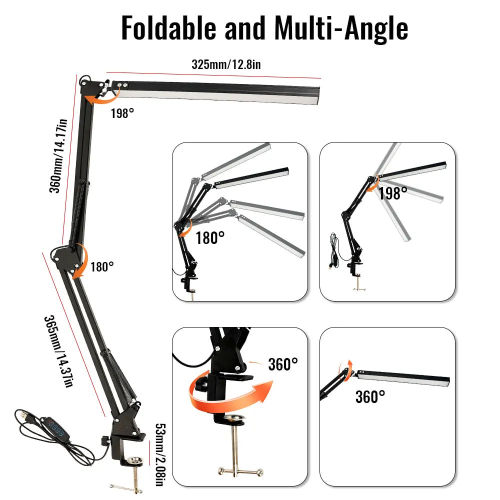 LED Swing Arm Desk Lamp with Clamp - 30 Dimmable Eye-Caring Lighting Modes - 6