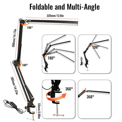 LED Swing Arm Desk Lamp with Clamp - 30 Dimmable Eye-Caring Lighting Modes
