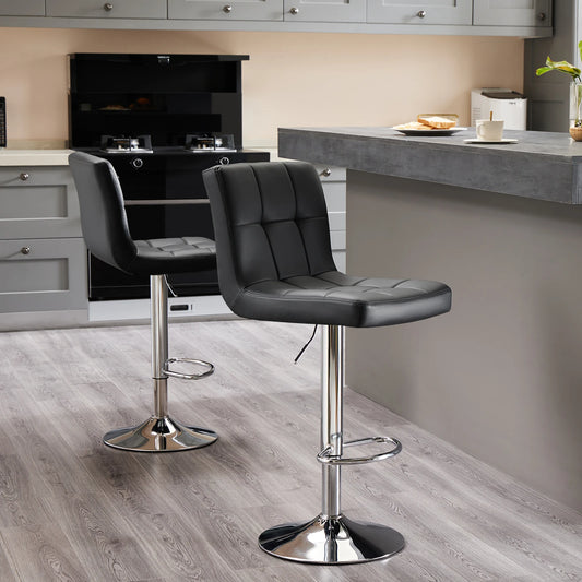 Set of 2 PU Leather Bar Stools - Comfortable Kitchen Counter Height Chairs