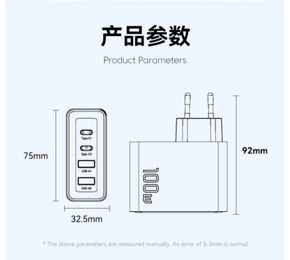 100W 4-Port USB-C Desktop Fast Charger for Laptops, iPhone, & Android