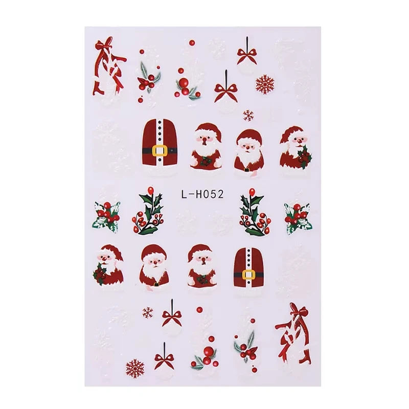 3D Christmas Nail Art Stickers - Festive Snowman & Snowflake Manicure Decals - 15