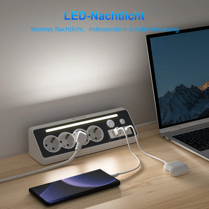 7-in-1 Wall Mount Power Strip with USB-C Fast Charging & LED Night Light