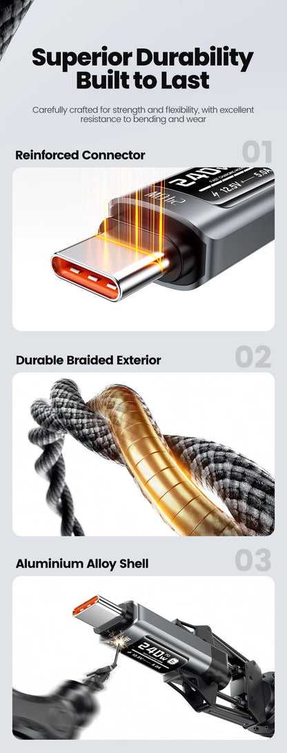 240W USB-C Fast Charging Cable with Real-Time OLED Power Display