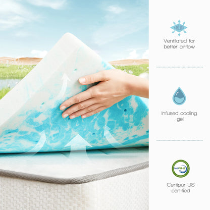 4-Inch Gel Memory Foam Mattress Topper - Cooling & Pressure Relief Bed Pad
