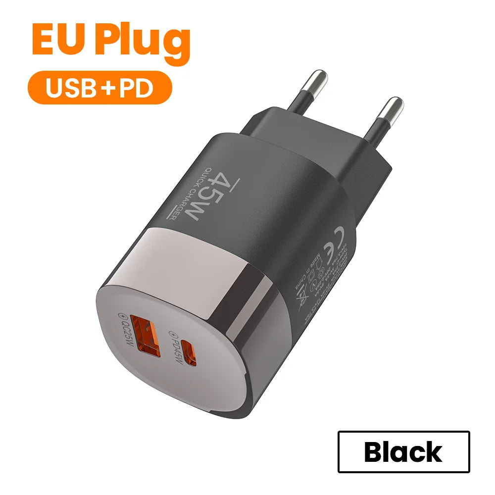45W Dual Port USB-C & USB-A Fast Wall Charger for iPhone, Samsung, Huawei - 20
