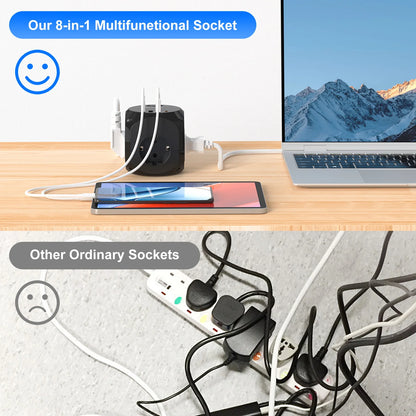 4-Way Cube Power Strip with USB-C & USB-A Fast Charging - 2M Extension Cord