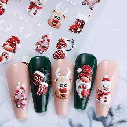 Christmas 3D Embossed Nail Art Stickers - Winter Holiday Manicure Decals