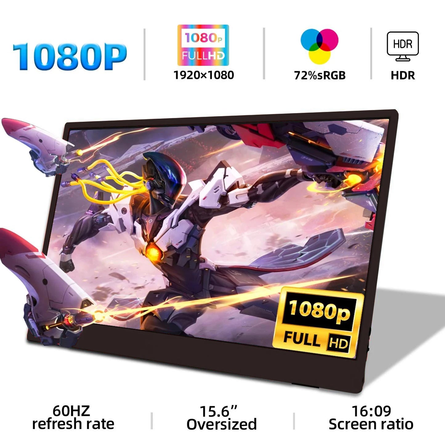 15.6" Full HD 1080P Portable Monitor - IPS Ultra-Slim Gaming Display