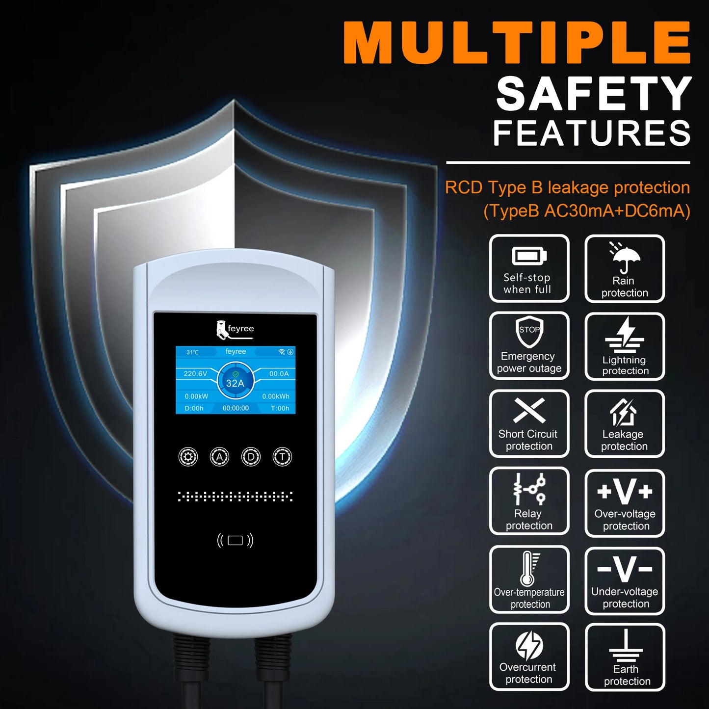 Smart EV Wallbox Charger - Type 1 Adjustable 32A-50A Station with Wi-Fi App