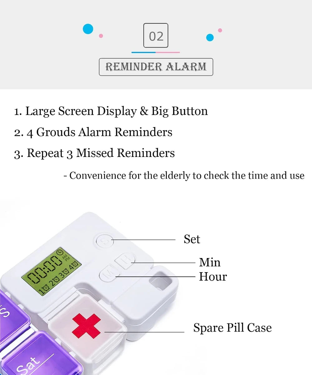 7-Day Weekly Pill Organizer with Electronic Alarm Reminder - 3
