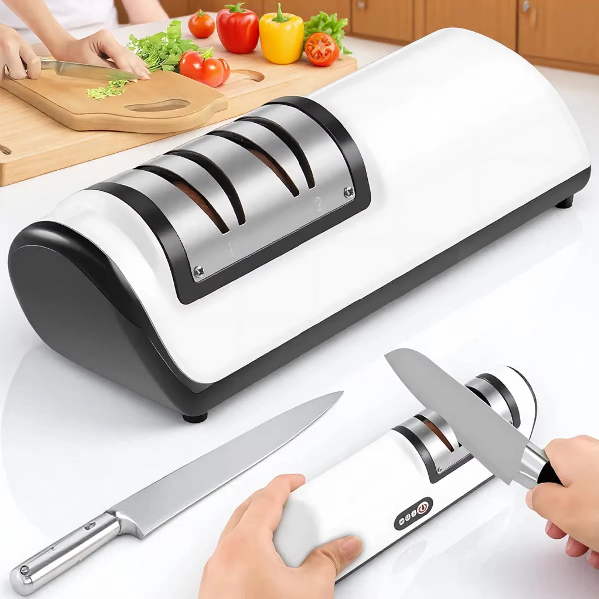 Rechargeable Electric Knife Sharpener - Portable 2-Stage Kitchen Tool
