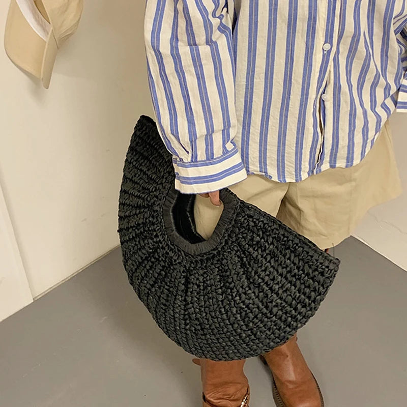 Luxury Half-Moon Straw Tote