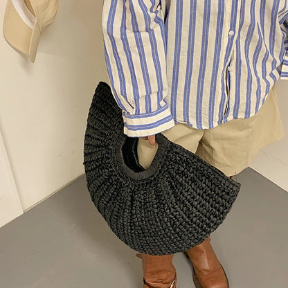 Luxury Half-Moon Straw Tote