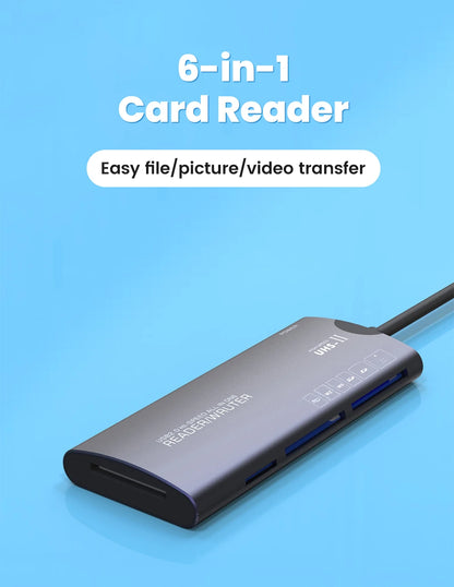 6-in-1 USB & Type-C Memory Card Reader - Fast Data Transfer for All Cards