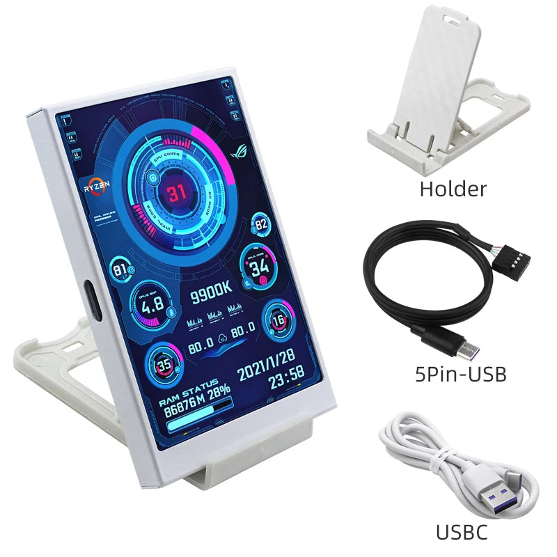 3.5" IPS PC Hardware Monitor - Real-Time CPU GPU RAM Temperature Display - 21