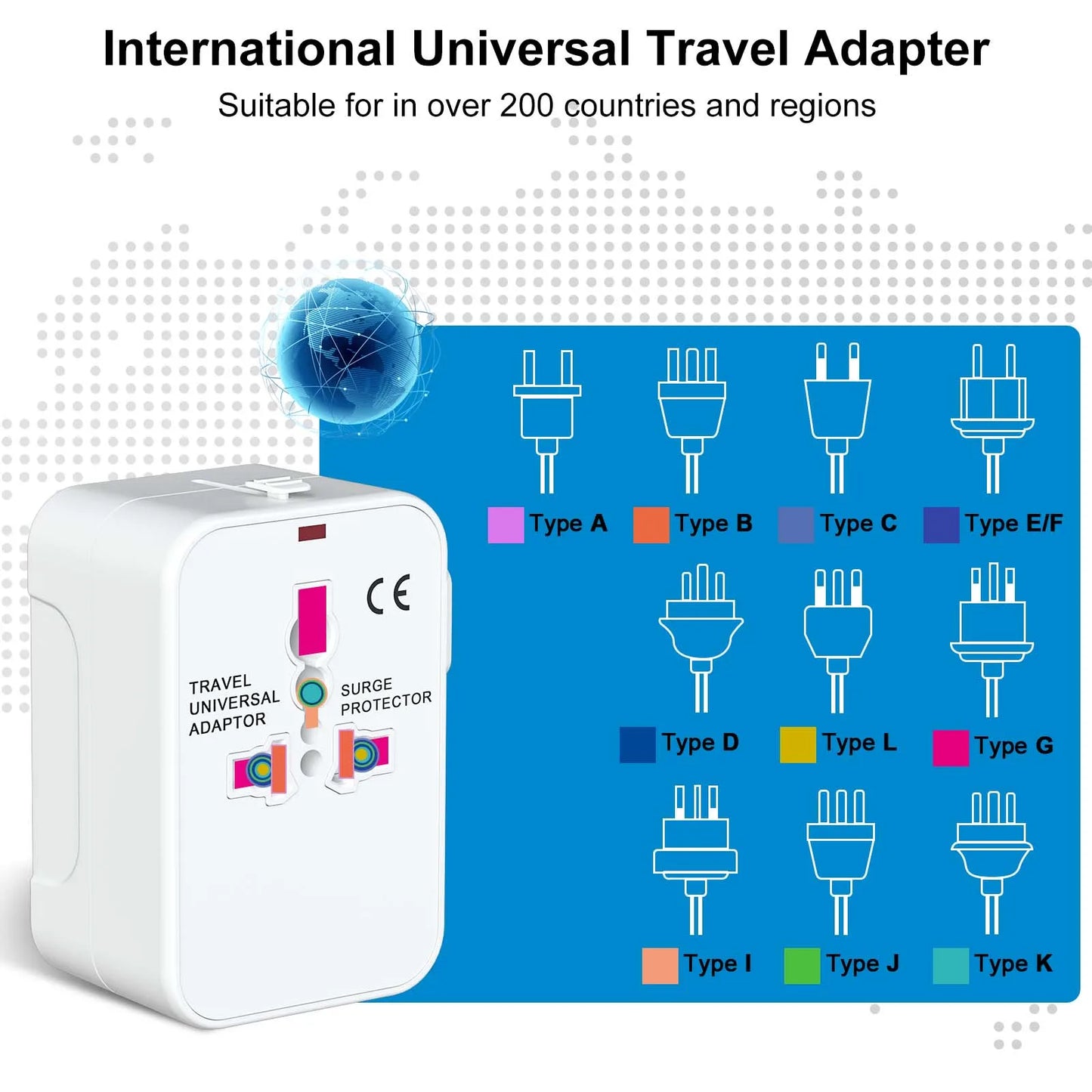 Universal All-in-One Travel Adapter with USB-C for Over 224 Countries