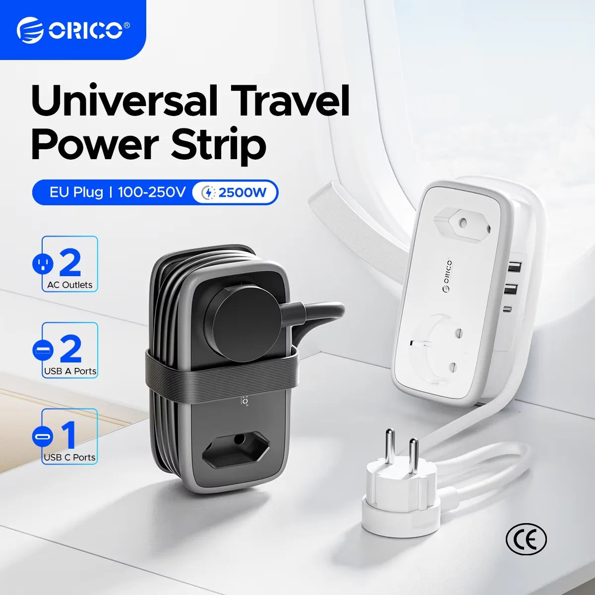 Portable EU Travel Power Strip with USB-C & Fast Charging – 5-in-1 Compact - 1