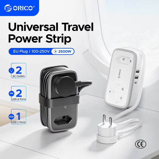 Portable EU Travel Power Strip with USB-C & Fast Charging – 5-in-1 Compact