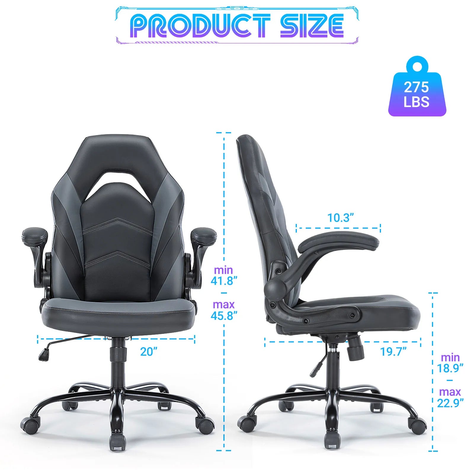 Ergonomic Racing Gaming Chair - Adjustable Height & Flip-Up Armrest Desk Chair - 3